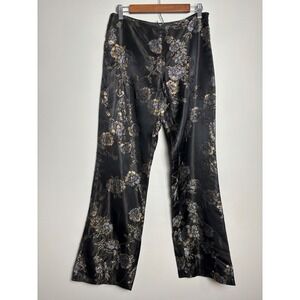 Cache Vintage Satin Wide Leg Pants 8 Floral Beaded Metallic Party Going Out Glam